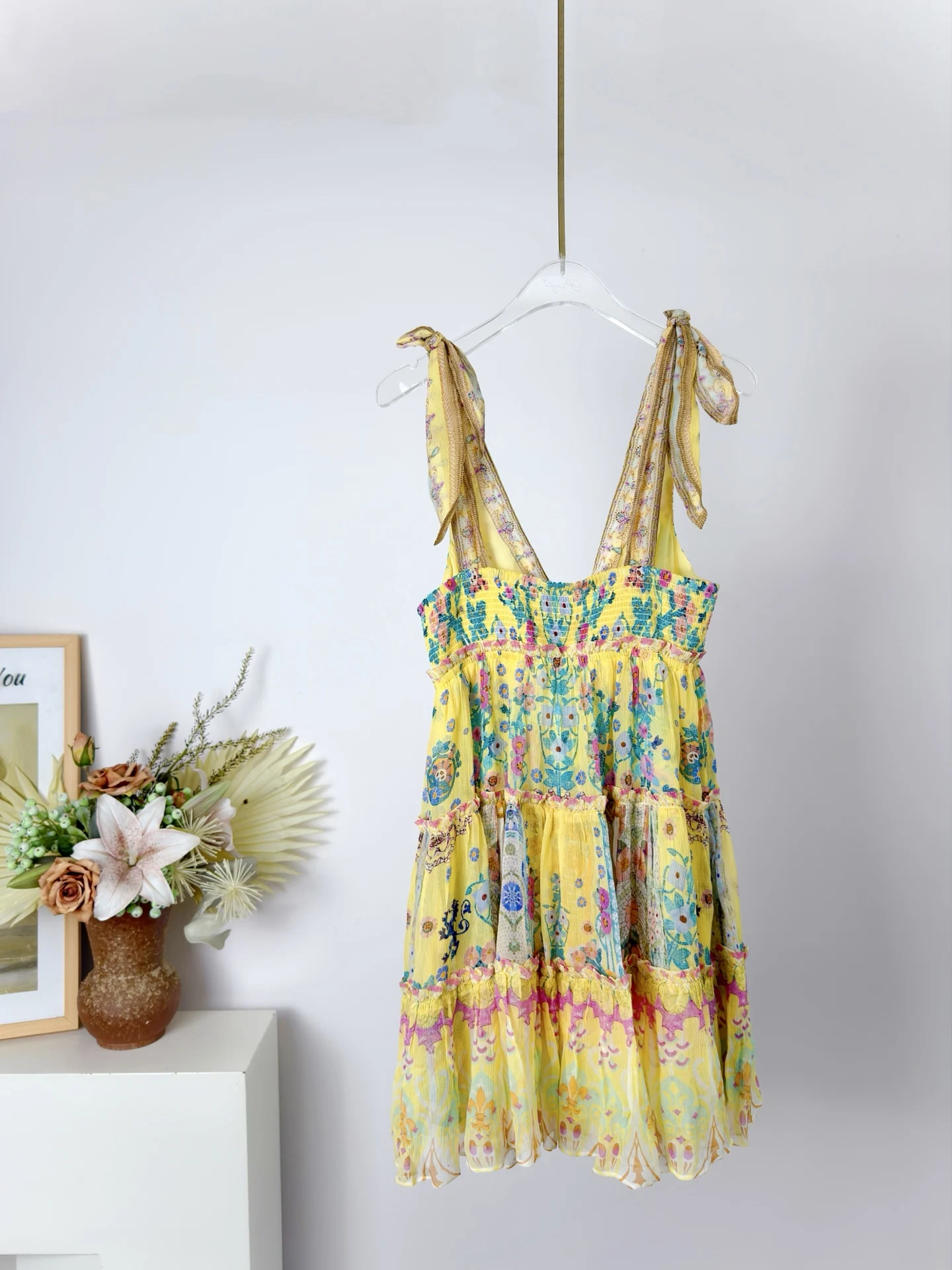 Summer Fashion Beach Style Vintage Floral Print Elegant Mini Dress Women's Spaghetti Strap Gorgeous Crystal V-Neck A-Line Dress view 2