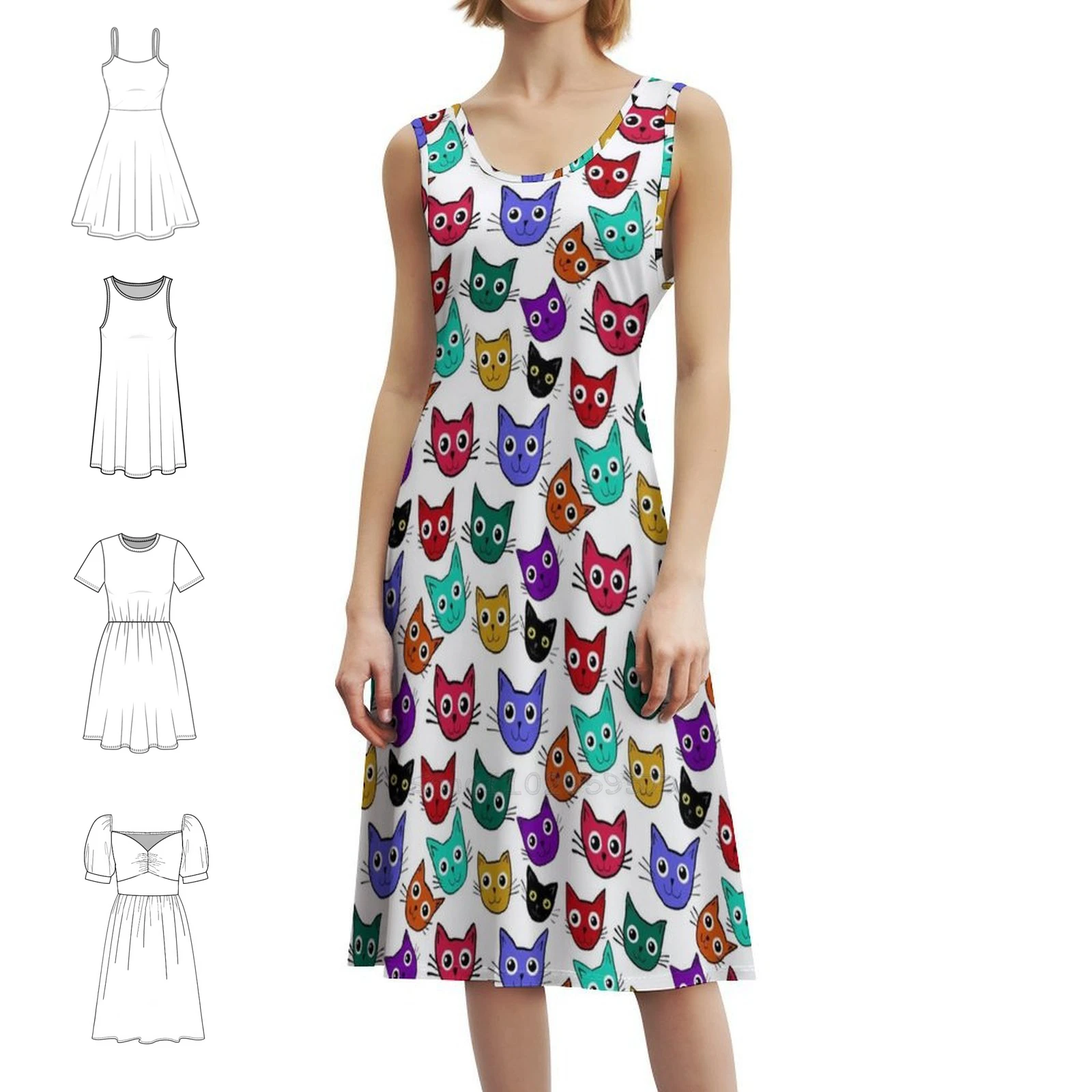 

Богемное платье без рукавов Kitty Cat Doodles для женщин, пляжные вечерние платья с принтом Kitty Cat Feline, милое женское платье Kitty Cute Cat