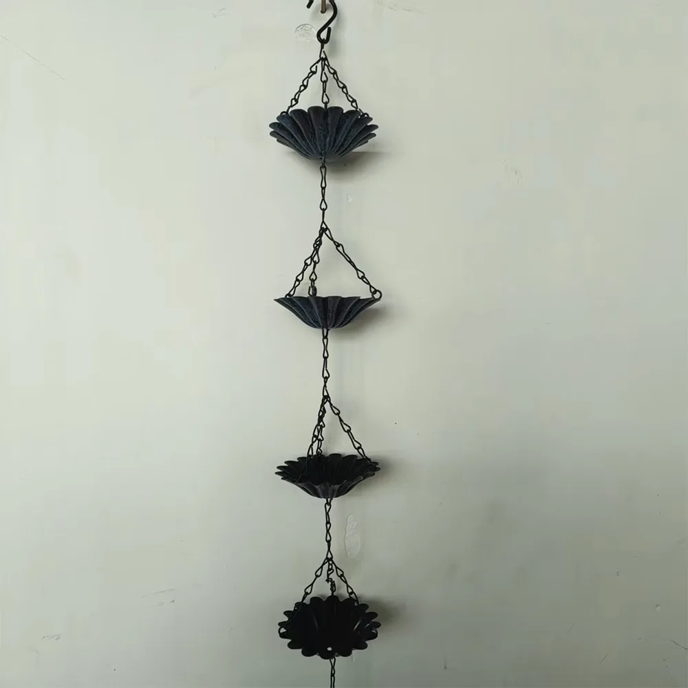Japanese Style Metal Tulip Rain Chain 7 Cups Iron Art Water Drainage Chain Directs Water Flower-shaped Rainwater Diverter Chain