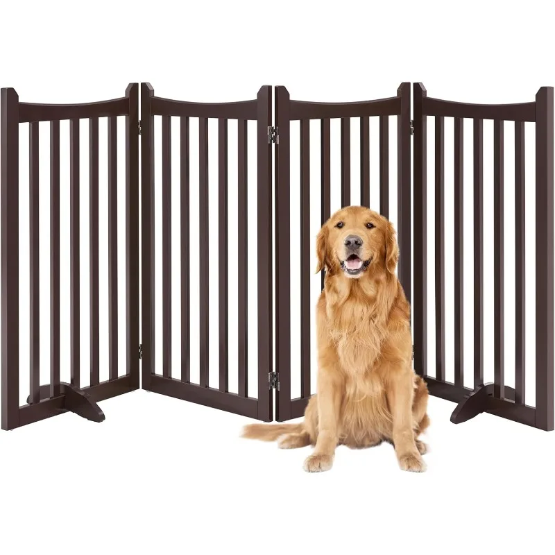 porte-pour-animaux-de-compagnie-autoportante-extra-haute-de-36-pouces-de-hauteur-cloture-en-bois-a-4-panneaux-pour-chien-avec-2-pieds-de-support-porte-pliante-pour-interieur-et-escalier