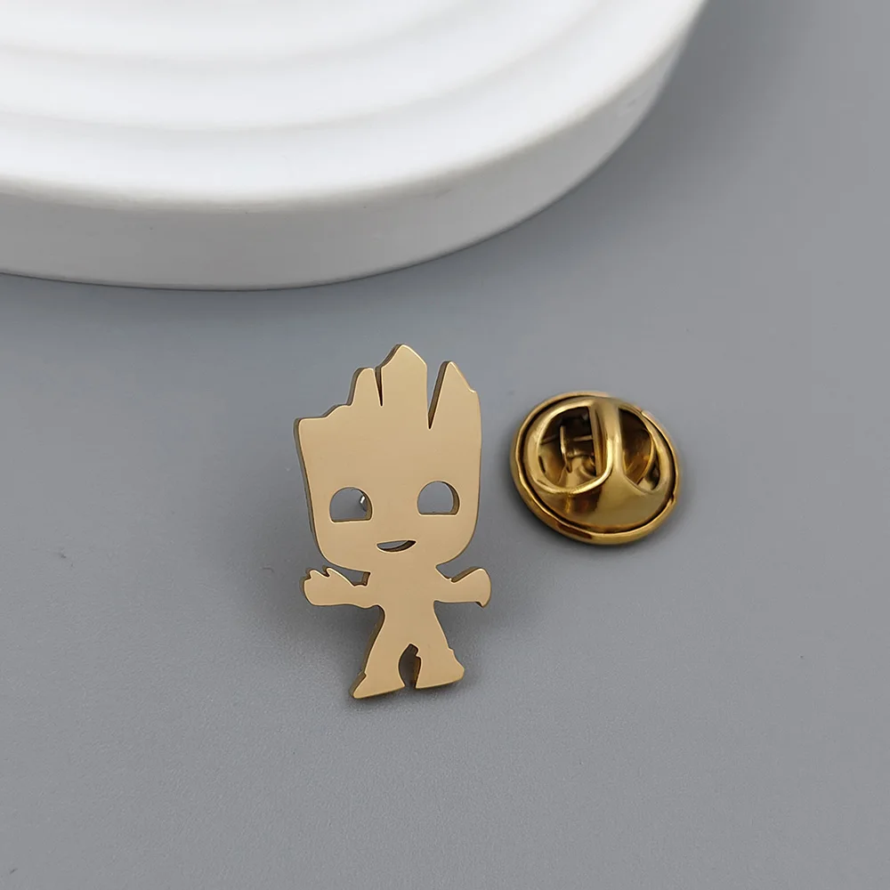 Fun cartoon stickman gold-plated badge, silver lapel pin, men's collar brooch black, formal suit accessories, father's gift