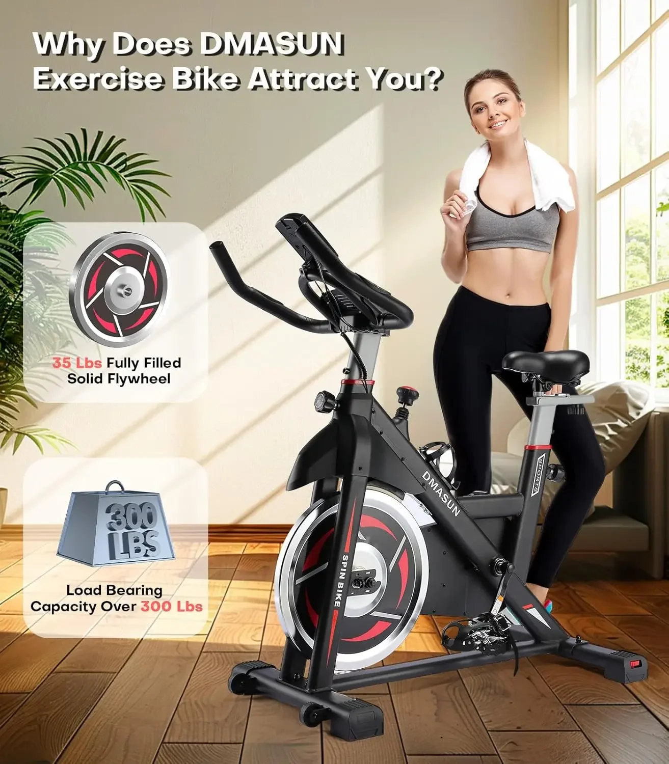 Exercise Bike, Silent Magnetic Resistance Stationary Bike for Home with 330 LBS Capacity, Indoor Bike with Comfortable Se