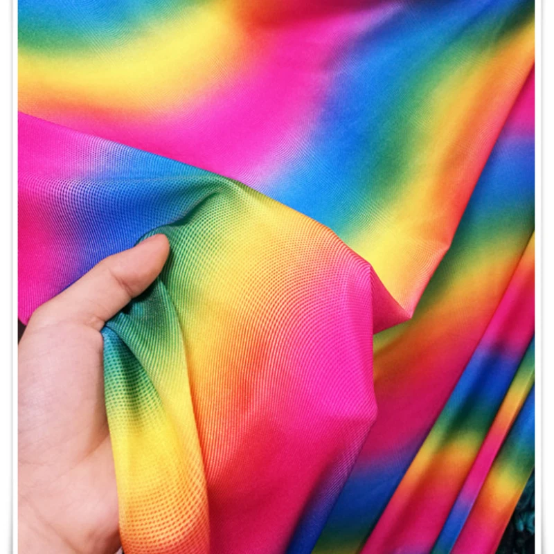 YLM Encrypted Spandex Swimming Clothing Fabric Bottom Gradient Rainbow Color Printed Fabric Four-way Elastic Stage Fabric