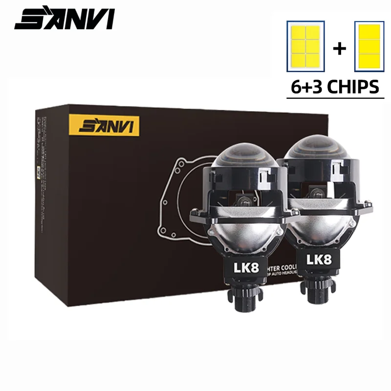 Sanvi 3 Inch LK8 Bi LED Projector Lens with Removable Bracket for H4 H7 9005 9006 Projector Lens LED Lights Auto Accessories