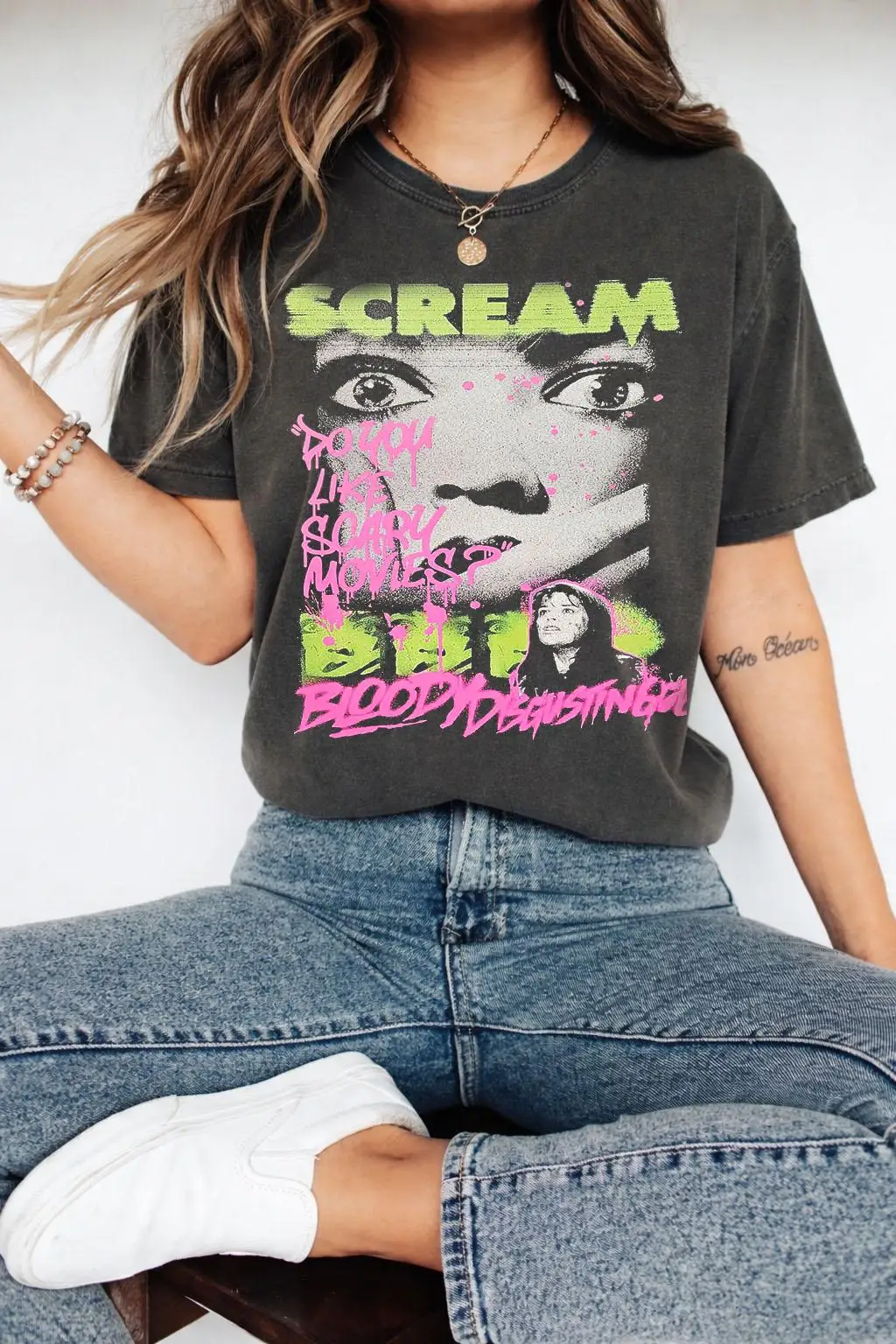 Vintage Horrorfilm Scream Unisex-Shirt - Grafik-T-Shirt - y2k-Shirt – Detail 4