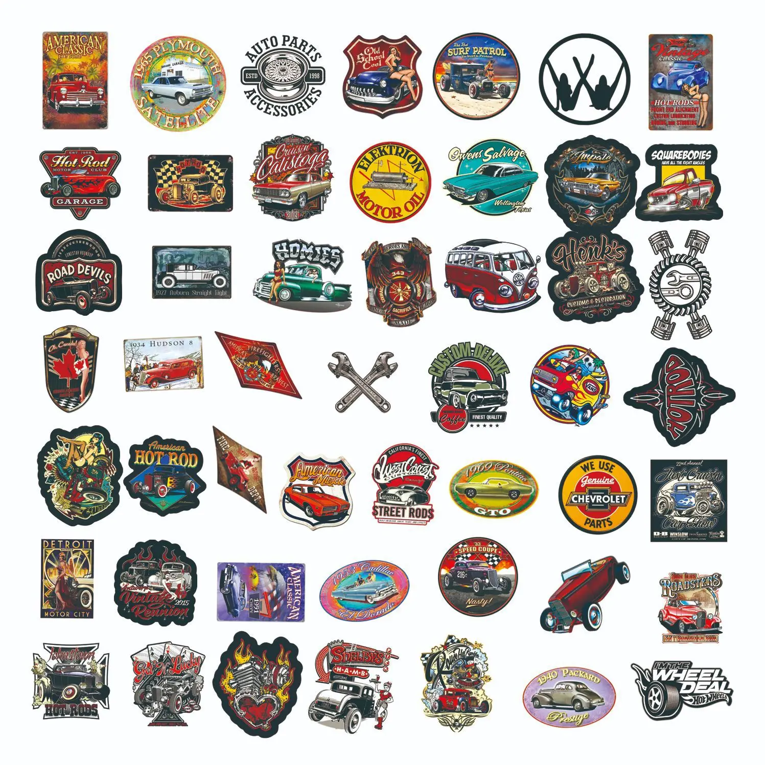 10/50/100PCS Hot Rod Retro Vintage Car Sticker DIY Diary Laptop Luggage Guitar Phone Water Cup Car Graffiti Decals Fun for Kid