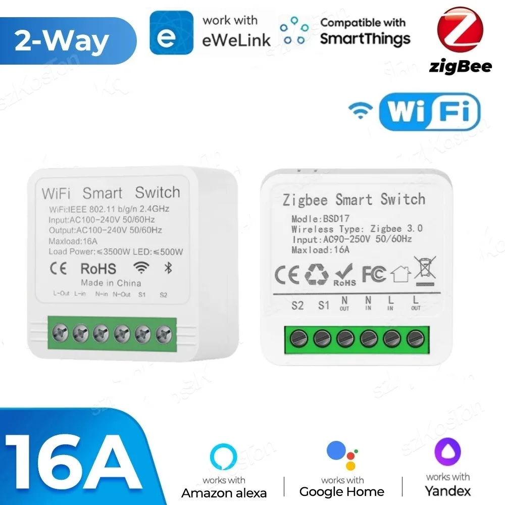 16A Tuya eWelink Smart WiFi Switch Module Remote Voice Control Smart Light DIY Switch Module Alexa Google Home Assistant Yande