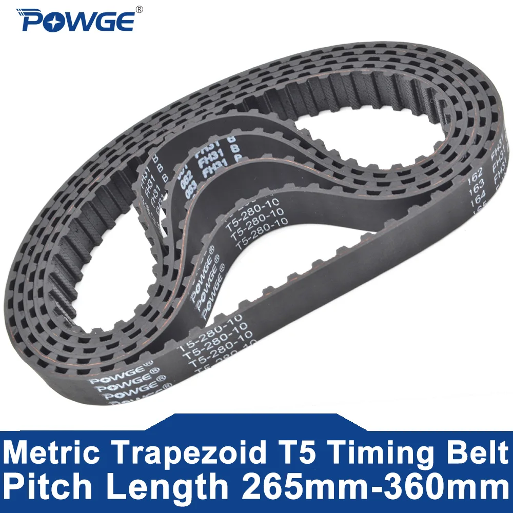 POWGE 5PCS T5 Timing belt Lp=265 270 275 280 285 290 295 300 305 310 315 320 325 330 335 340 345 350 355 360 Width 6-50mm Rubber