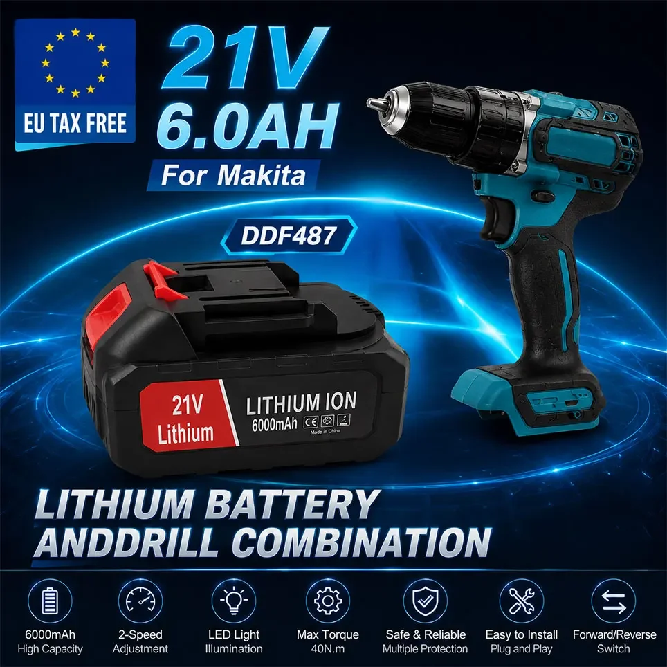 Batteria di ricambio agli ioni di litio 21V 5S2P 6000mAh, spedizione rapida in tutta Europa, senza IVA, per motosega a batteria Makita, avvitatore a impulsi e altri utensili elettrici.