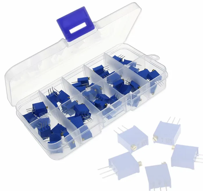 50Pcs/Lot 3296W Multiturn Trimmer Potentiometer Kit  3296 Variable Resistor 500R 1K 2K 5K 10K 20K 50K 100K 200K 1M for Diy Kit