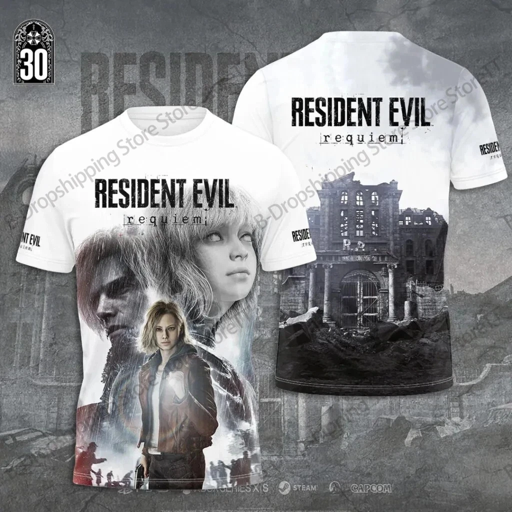 Men's T-shirt Movie Resident Evil 30th Anniversary 2026 3D Printed T-shirt Men Women Fashion Short Sleeve Tops Tees Men Clothing