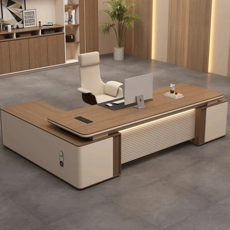 

L Shape Boss Office Desk Chair Combination Simple Modern President's Office Desk Light Luxurious Manager Scrivania Furniture