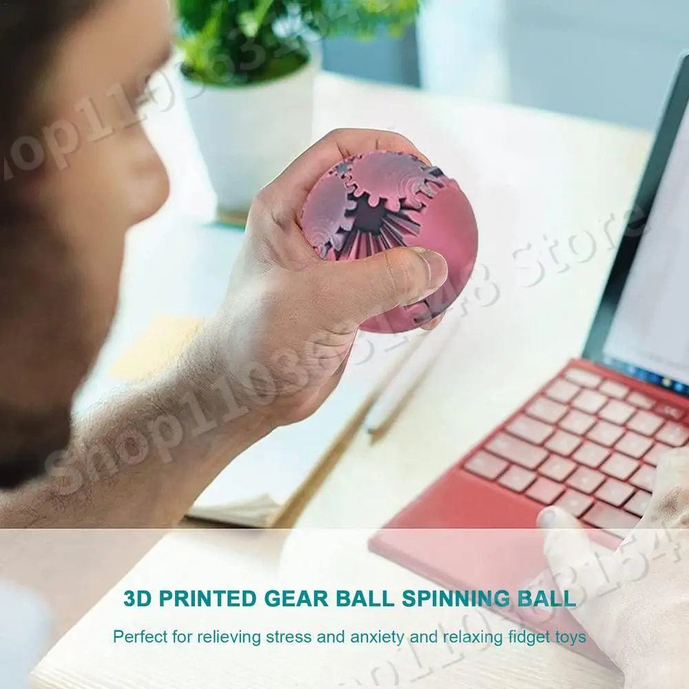 3D Printed Gear Spin Ball Cube Fidget Toy  Sensory Stress and Anxiety Relaxing Ball Companion For Adults Table Bookshelf Accent