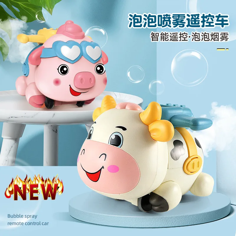 New Remote Control Smart Pig Smoke Bubble Machine Electric Spray 2.4G RC cattle Drift Racing infrared Sensor Children Gift