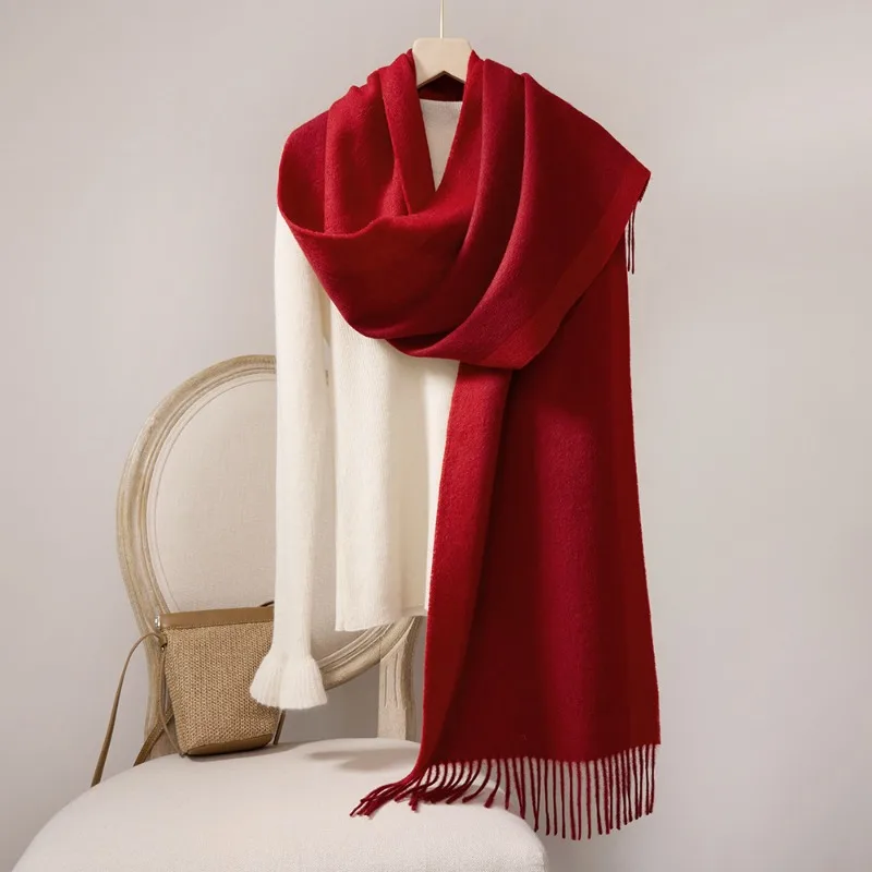 Inner Mongolia Winter 100% Pure Wool Scarf Unisex Neck Warmer Versatile Double-Sided Fringed Wool Shawl for Warmth