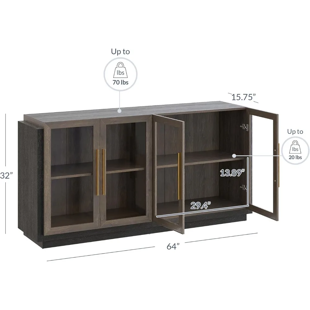 Sideboard Buffet Cabinet, Modern Wood Glass-Buffet with Storage,  Long-lasting Durability, Spacious, Cabinet for Dishes