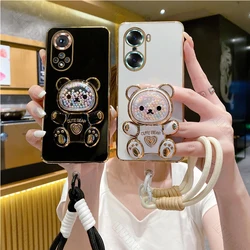 honor50 Cute Bear Wrist Strap Phone Holder Case For Huawei Honor 50 60 70 80 90 10 20 Pro Lite X8 X7 80 90 GT 60pro Stand Cover