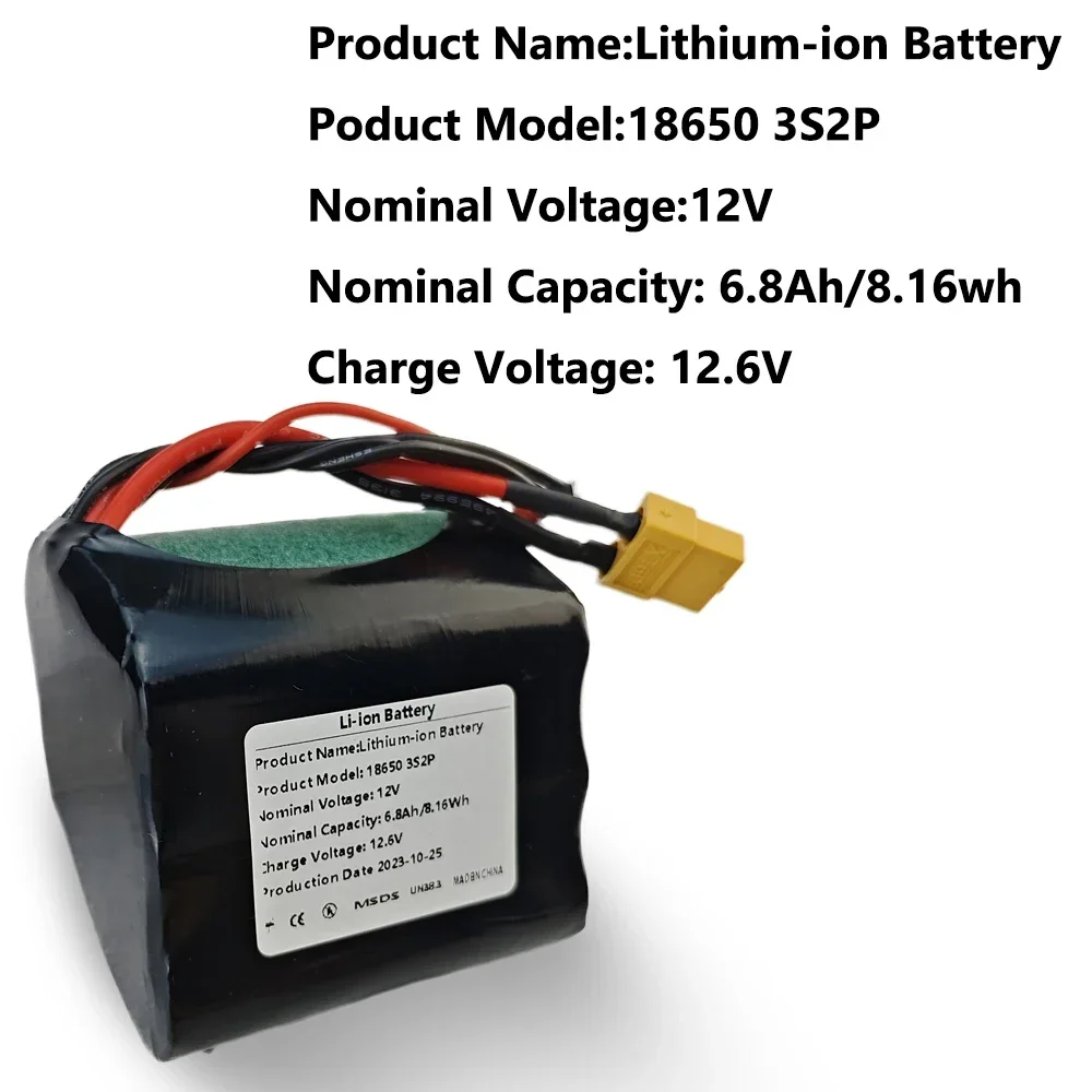 3S2P 12V 6.8Ah High Capacity UAV Rechargeable 12.6V Li-ion Battery for Various RC Airplane Drone Quadrotor XH2.54-4P XT60