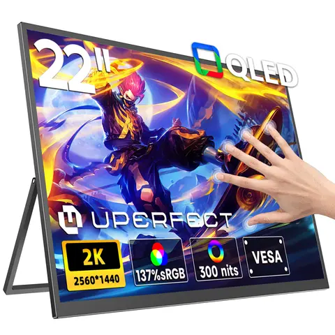 UPERFECT UMax 22" QLED TouchScreen Monitor Portable 2560*1440 VESA intégré Support réglable USB-C HDMI QLED FreeSync HDR 137% DCI-P3Deuxième écran tactile externe pour ordinateur portable / PC / téléphone