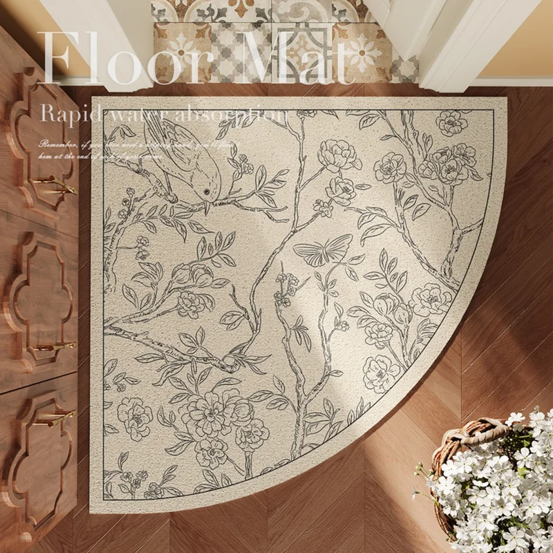 VIKAMA Quarter Round Light Luxury Leafy Entryway Floor Mats Corner Dirty Resistant Carpet Household Bathroom Toilet Floor Mats