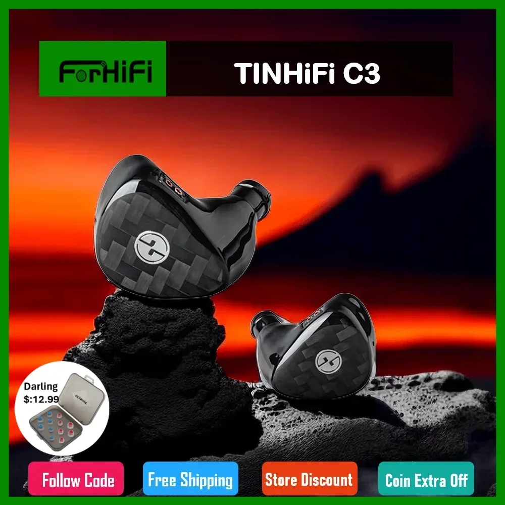 

TINHiFi C3 LCP Dynamic Driver In Ear Monitors Earphone IEM HiFi Bass Vocal Music DJ Earbuds Headphone 2Pin Resin 3D Printed