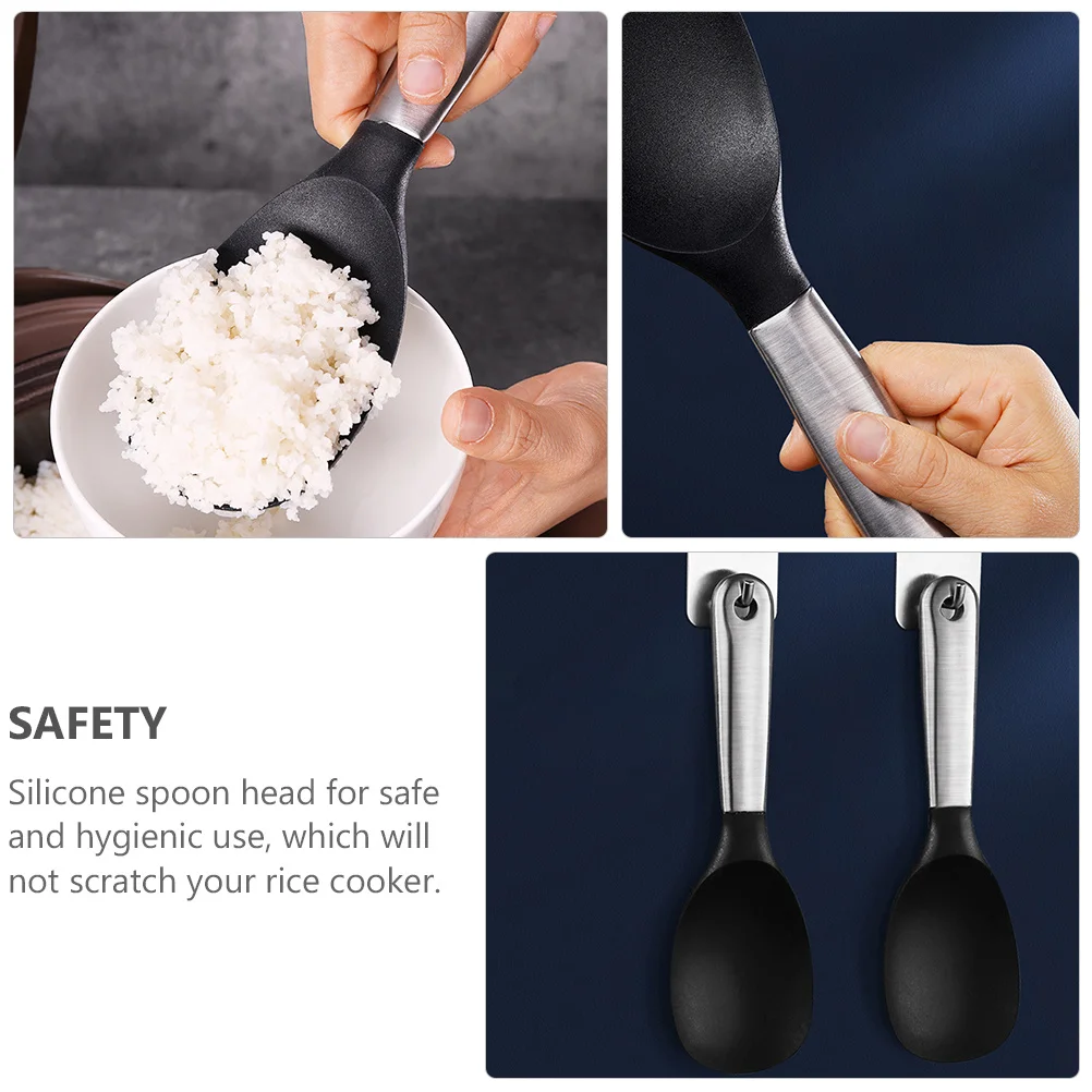 

1Pcs Long Handle Rice Paddle Heat Resistant Silicone Head Rice Scoop Hanging Hole Design Easy Clean Food Serve Spoon Kitchen