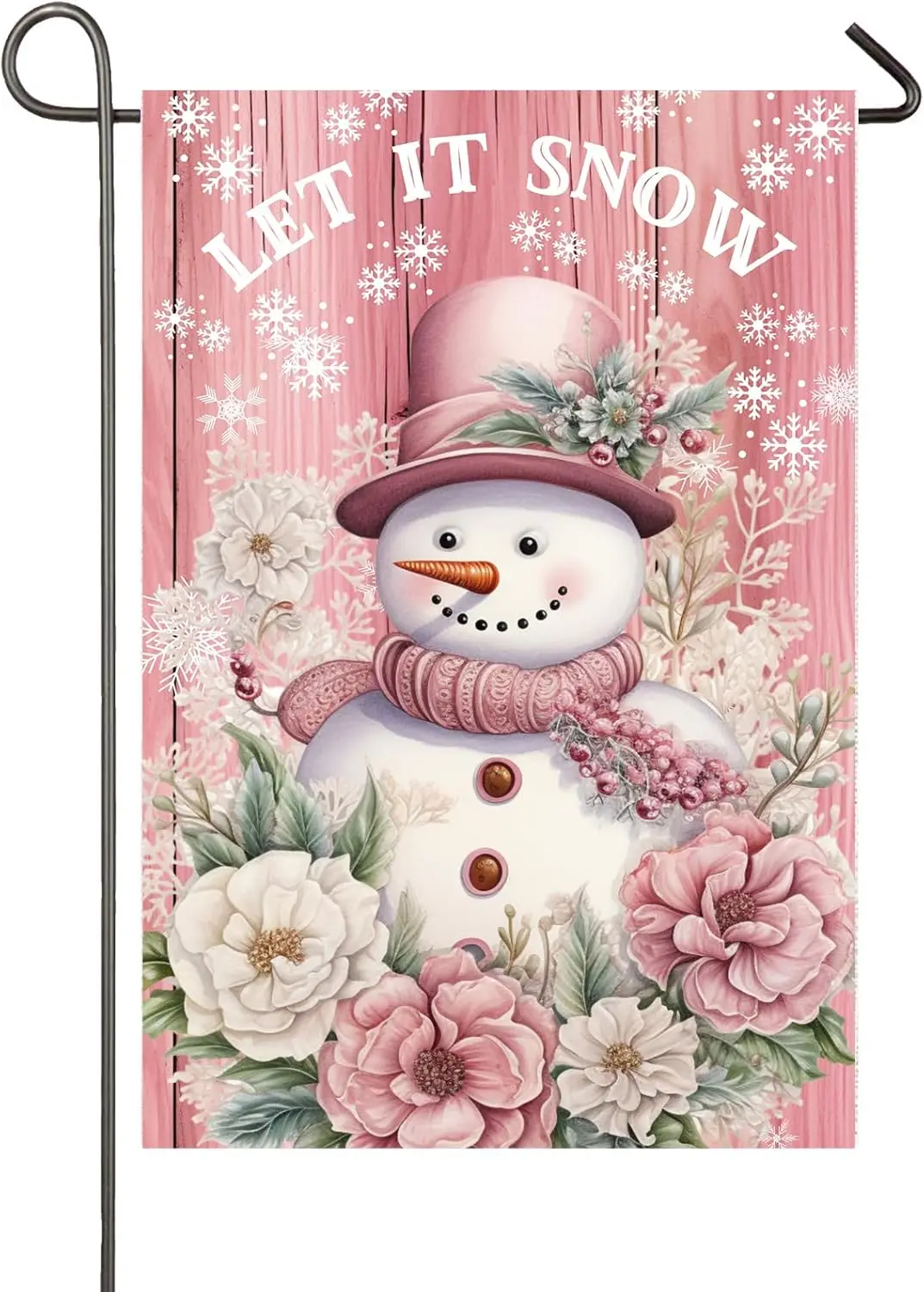 Let It Snow Snowman Garden Flag for Outside 12x18 Double Sided Vintage Pink Snowman Winter Garden Flag Small Burlap Banner Chris