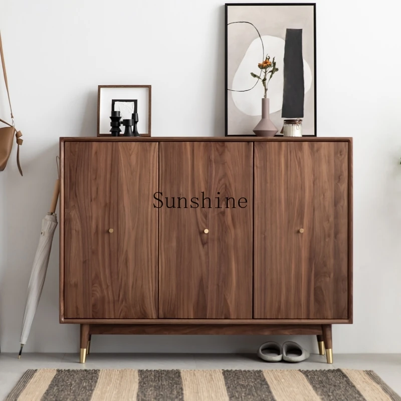 

Black walnut, solid wood shoe cabinet, three-door entrance foyer, locker, Nordic