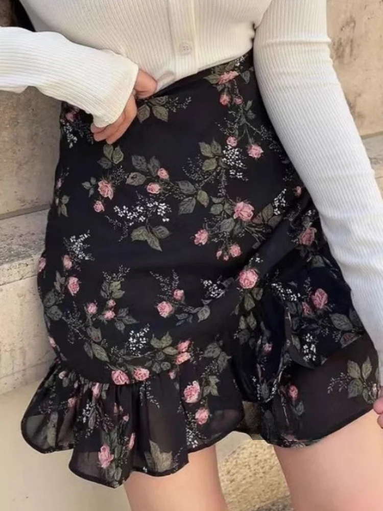 

Retro Floral Lace High Waist A-Line Fi Tail ort Skirt Conceal Hip Spring Summer New Sle Commute Ci Scenarios