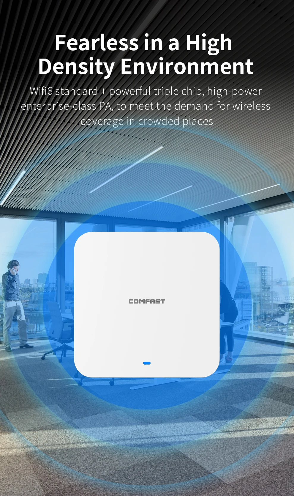 Comfast-Dual Band WiFi 6 Indoor Roteador Sem Fio, 3000Mbps, teto AP, 2.4G, 5G, Ponto de Acesso WiFi, 48V Poe, amplificador de sinal