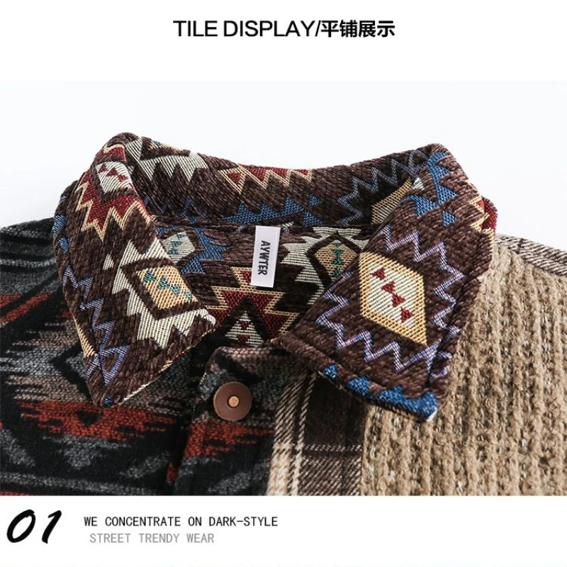 2025 new men clothing ethnic style vintage splicing lapel collar vintage jacket men's trendy brand casual design jacket Beianji