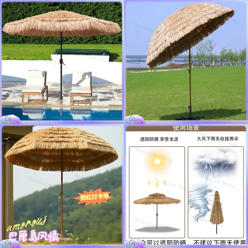 Outdoor Straw Umbrella Large Patio Beach Sun Shade Parasol Garden Thatch Umbrella for Backyard Agritainment Scenic Decoration