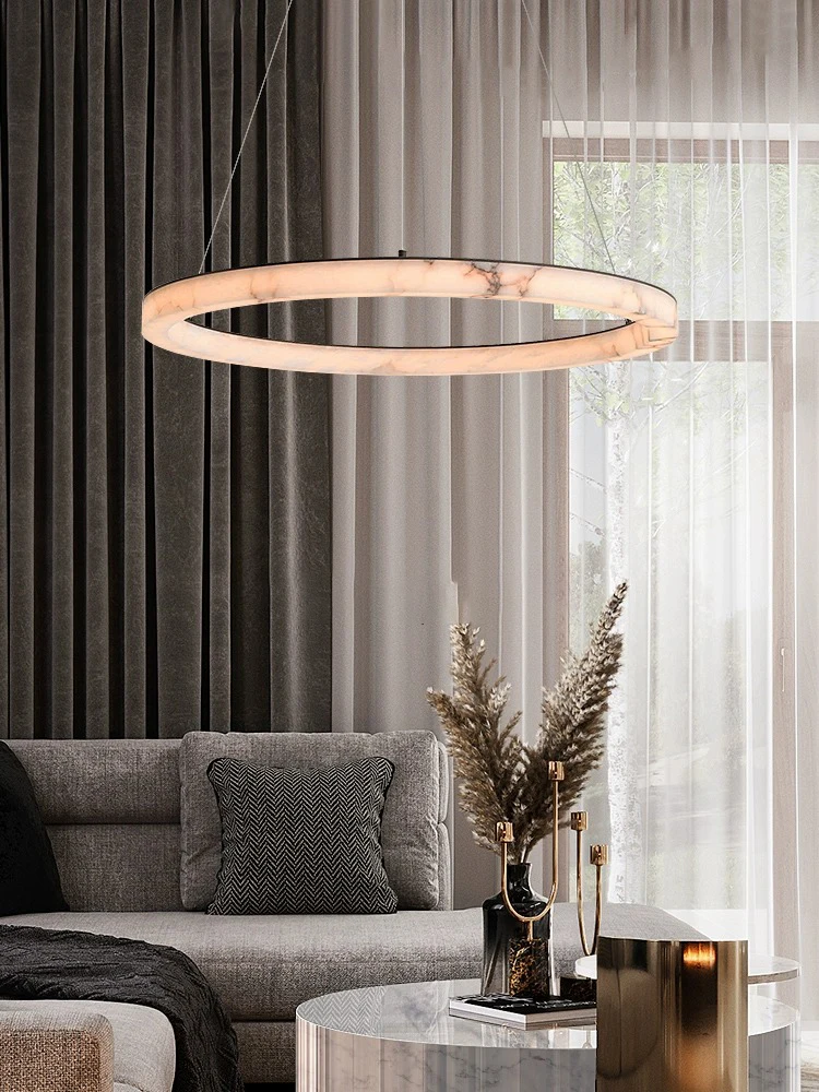 Lampe LED suspendue en marbre véritable, design de luxe, luminaire décoratif d'intérieur, idéal pour une salle à manger ou une table, nouveau modèle 2024