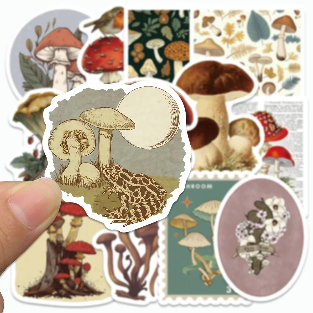 50PCS Vintage Mushroom Stickers Retro Style DIY Decals For Phone Case Fridge Laptop Hand Account Books Cartoon Graffiti Stickers