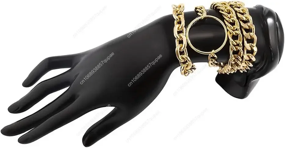 Pulseira de corrente robusta dourada para mulheres, pulseira boho com cabo plano, pulseira de corrente robusta com círculo, conjunto de 4