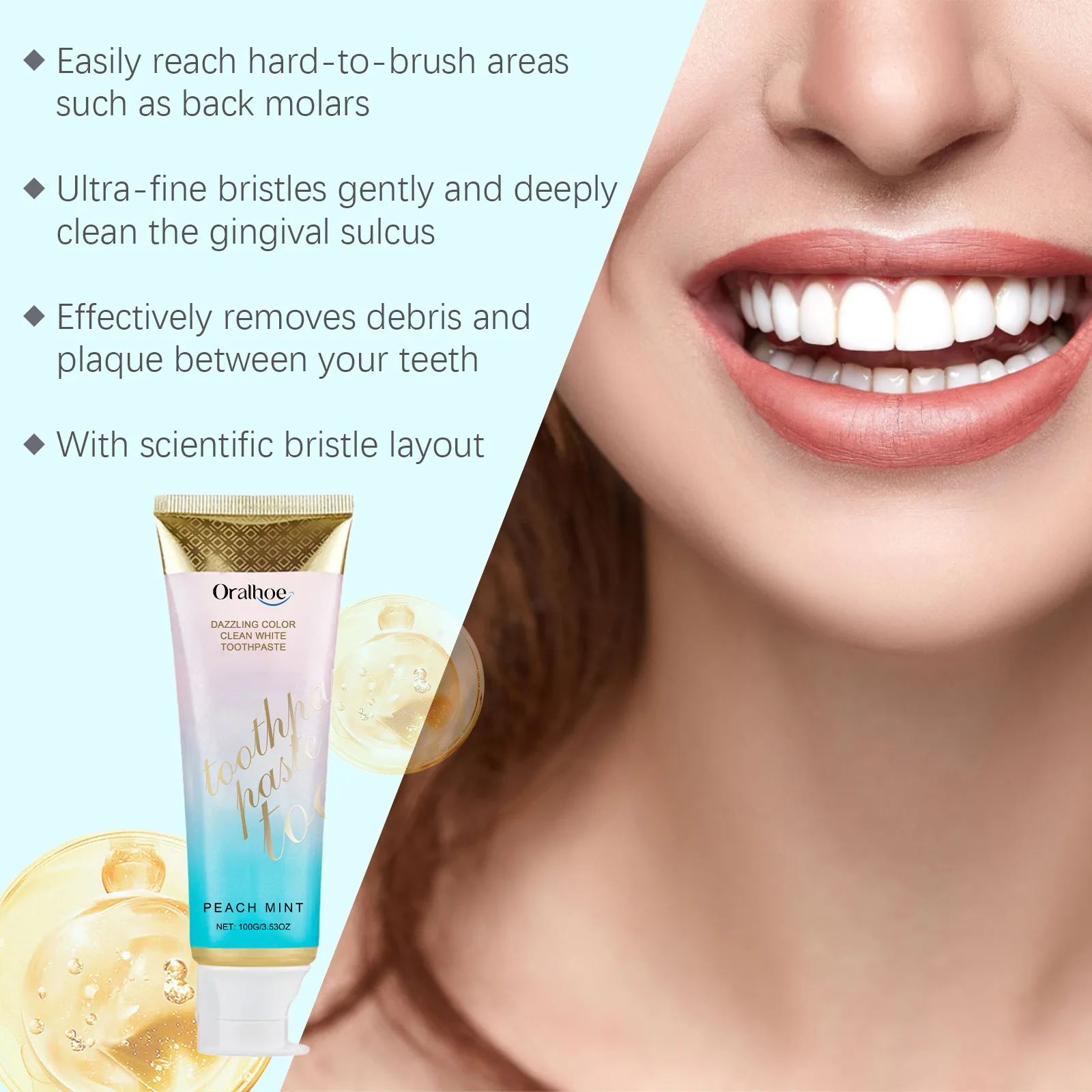 ORALHOE Natural Formula Brighten Toothpaste Powerful Stain Remover Whiten Dull Teeth Prevent Plaque Refreshing Mouth Daily Use