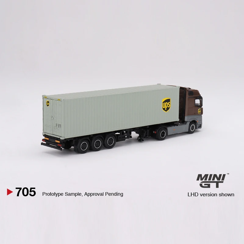 MINI GT 1:64 Mercedes-Benz Actros UPS container carrier action figures, alloy die-cast simulation car models, children's toys.