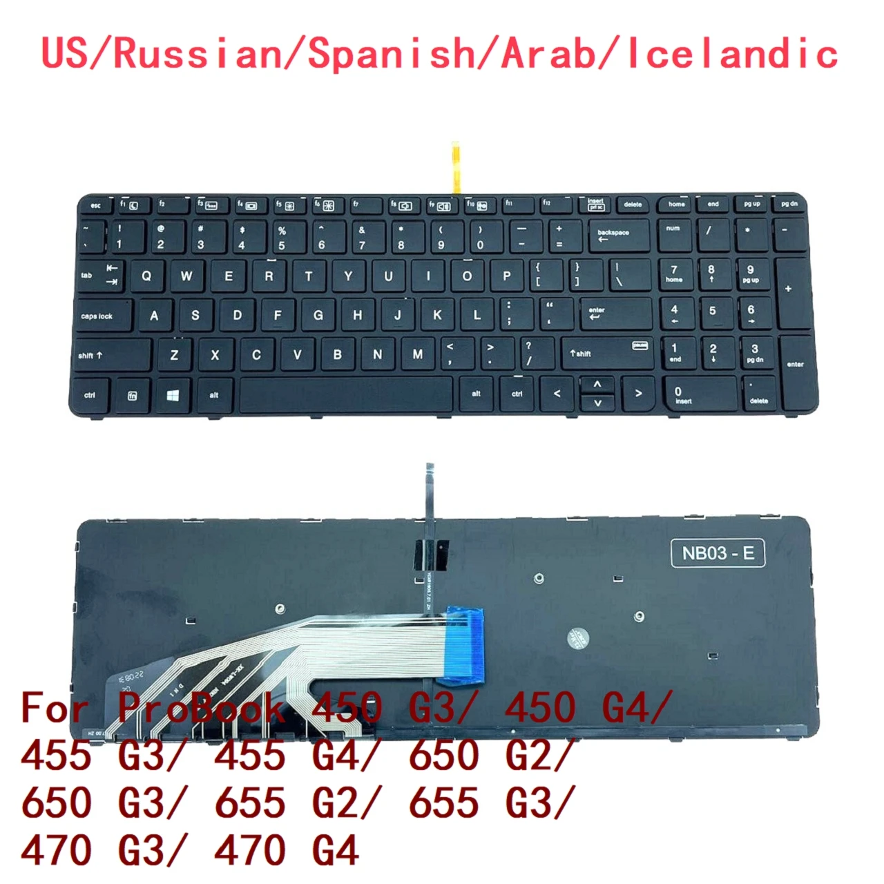 US RU SP AR jest podświetlany klawiatura do HP ProBook 450 G3/ 450 G4/ 455 G3/ 455 G4/ 650 G2/ 650 G3/ 655 G2/ 655 G3/ 470 G3/ 470 G4
