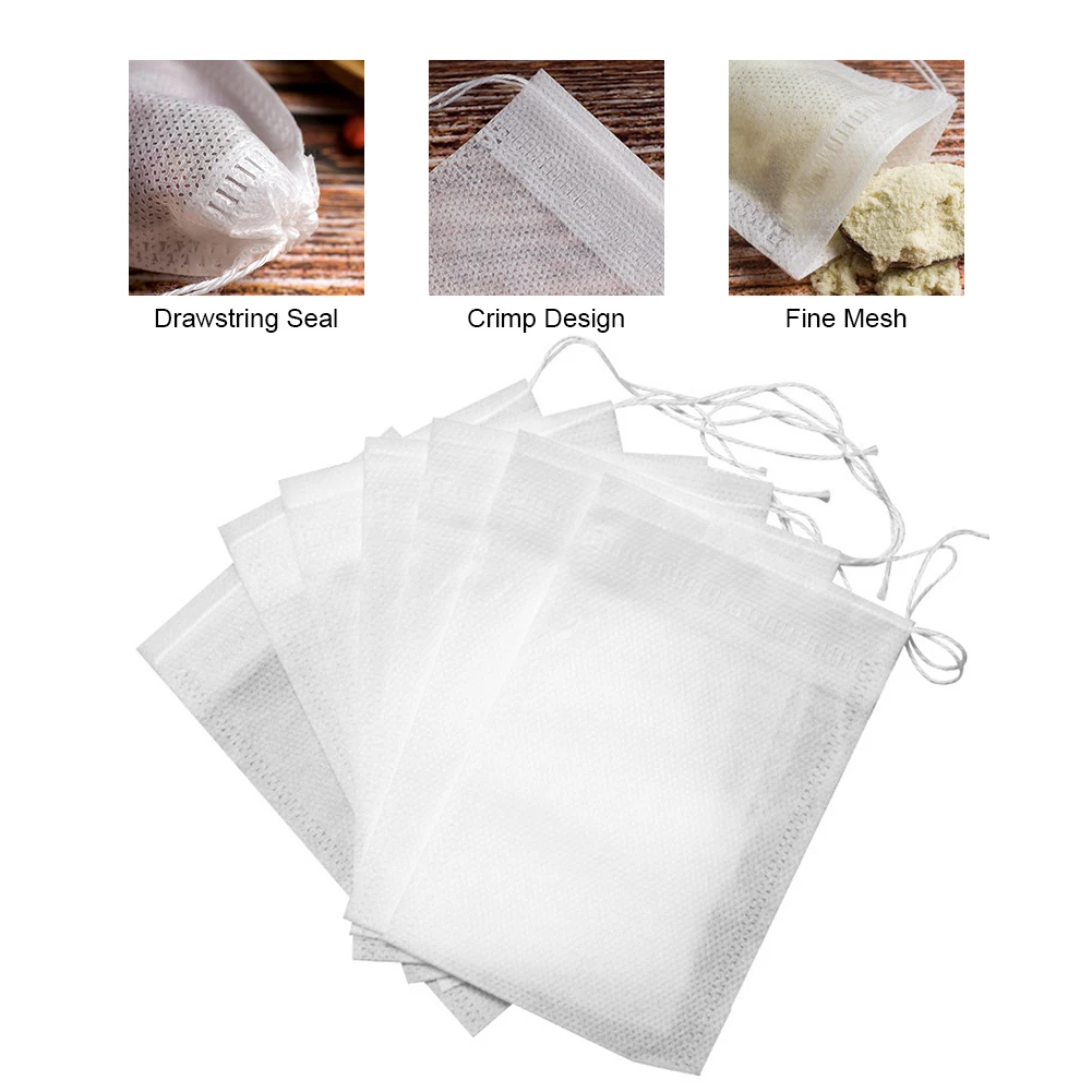 Sacos de infusor de chá de tecido não tecido com cordão, saquinho, sacos de filtro para chá solto, cozinha, 100 pcs