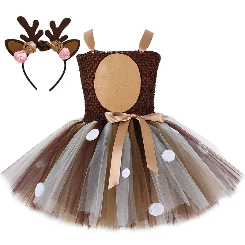 

Christmas Deer Costumes for Girls Xmas Holiday Lined Dresses for Kids Reindeer Ballet Tutus Outfit Children New Years Clothes