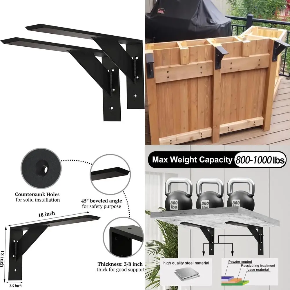 Heavy Duty Granite Countertop Support Brackets, 18 Inch, 2 Pack, 3/8 Thick, 18x10x2.5, Metal Shelf Support for Heavy Loads