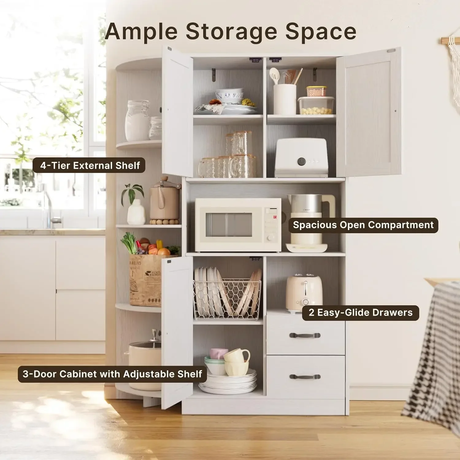 Armoire de Rangement de Garde-Manger de Cuisine de Ferme avec Portes et Étagères Réglables, Grande Huche de Cuisine avec Aères de Proximité, Planche Chi, 60.4 Pouces