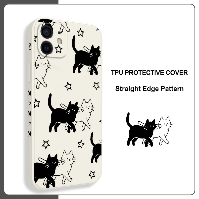 Star Cute Cat Phone Case For iPhone 12 11 X XR XS 8 7 SE2 Plus Pro Max Mini Silicone Cover