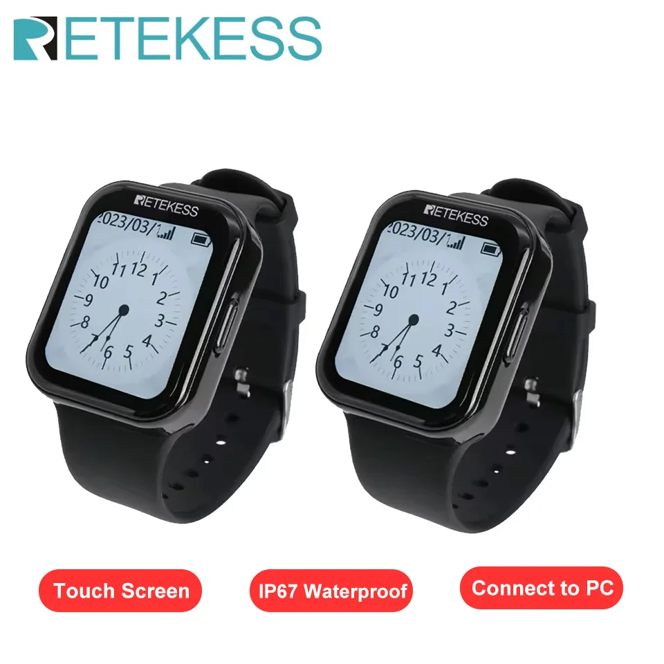 Retekess Restaurant Pager Waiter Calling System 2 Pcs TD113 Touch Screen Watch Pagers IP67 Waterproof for Cafe Bars Club Clinic