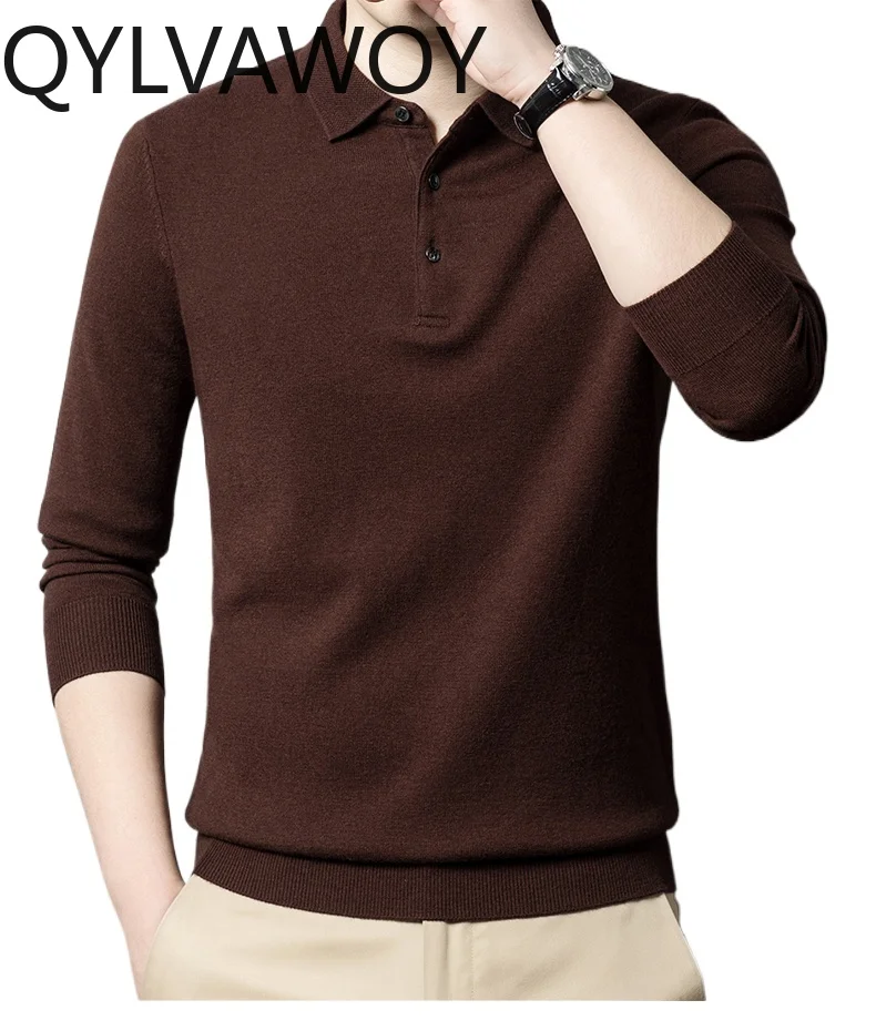 

QYLVAWOY 100% Cashmere Mens T Shirts High-end Men's Long Sleeve Top Loose Fit T-shirt for Men Fall Winter Clothes T Shirt Homme