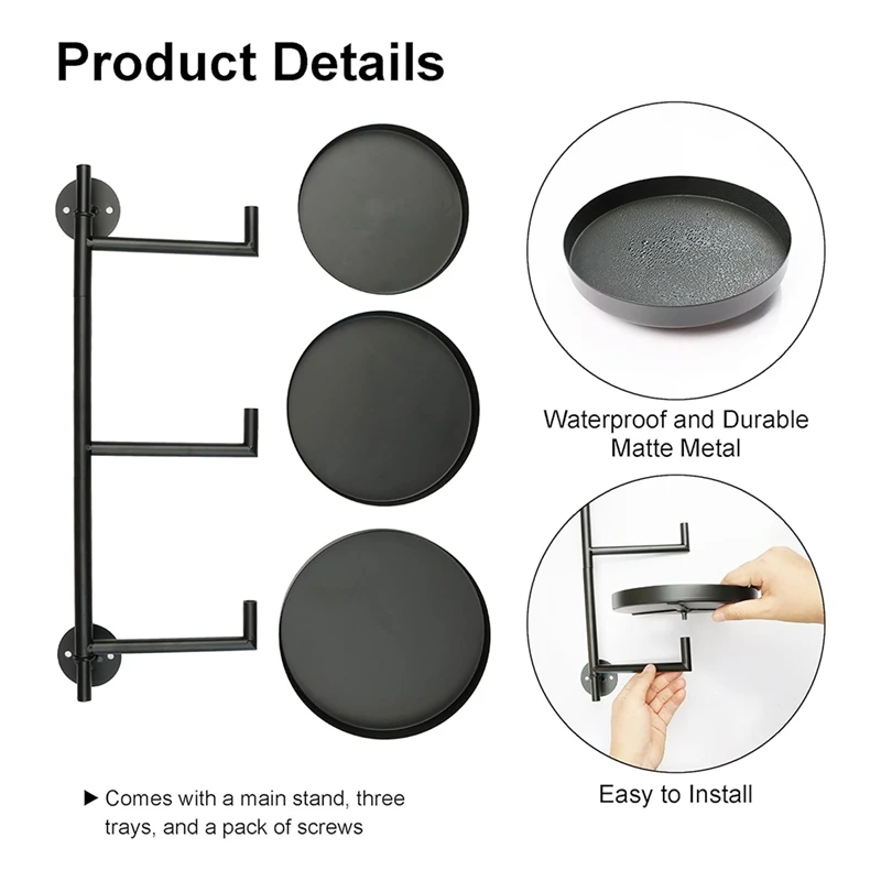 Rak tanaman jendela putar, dudukan tanaman logam 3 tingkat dalam ruangan, dudukan tanaman hitam, rak tanaman untuk penanam Dinding