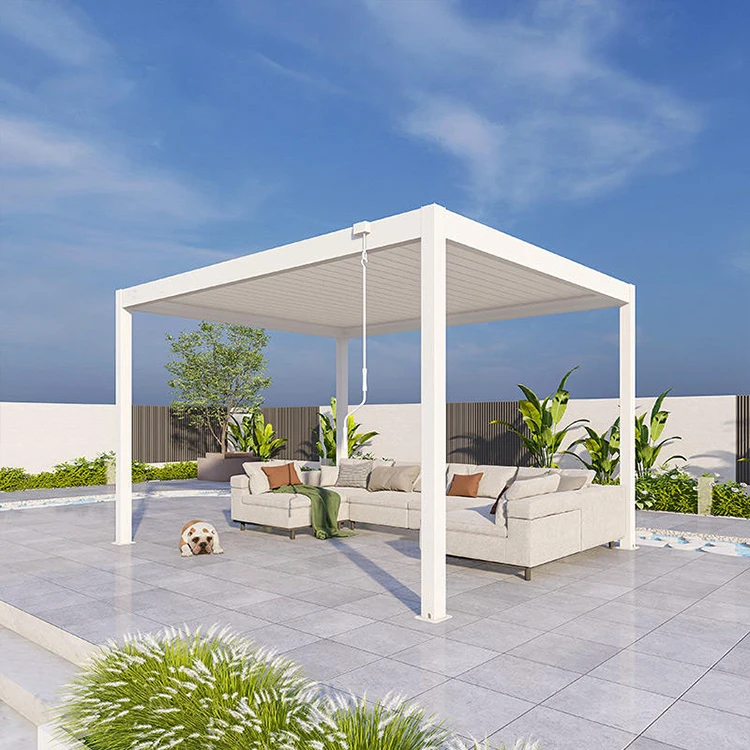 Outdoor Garden Aluminum Bioclimatic Retractable Roof Pergola Motorized Balcony Powder Coated Easily Assembled Telescoping Closed