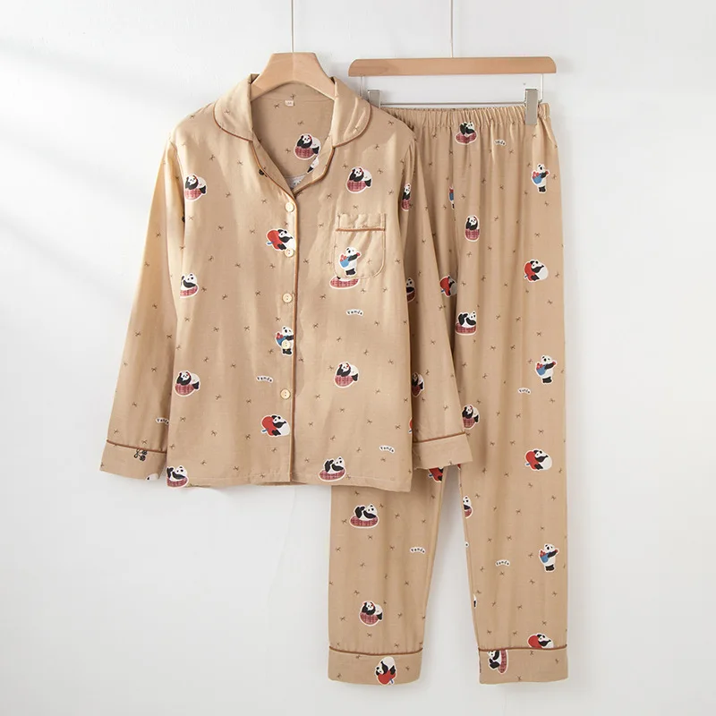 

Женская весенняя домашняя одежда из хлопка с принтом, кардиган с длинными рукавами, топы с длинными брюками, милый и милый пижамный комплект из 2 предметов