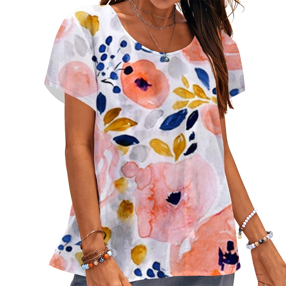 Summer Animal Floral T-shirt 3D Print Squirrel Bunny Tees Woman Streetwear T Shirts Harajuku Oversized Y2k Tops Women Clothing
