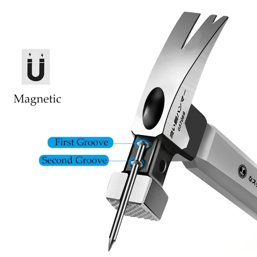 Claw Hammer Stainless Steel Long Handle Double Nail Groove Hammer Labor-Saving Anti-Skid Multifunctional Manual Tool